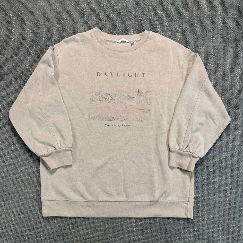Daylight Graphic Sweatshirt Womens L Tan Nature Is My Therapy Gorpcore Crewneck